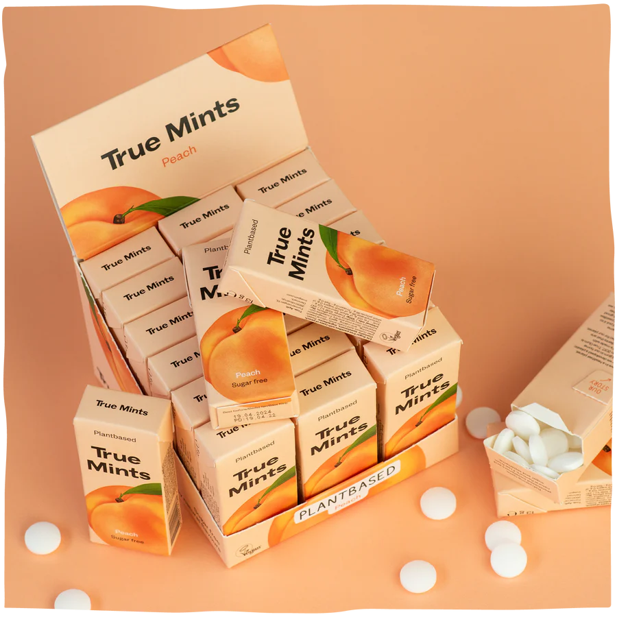 True-Mints-Peach-Plantbased-Pastilles_900x True Mints Pastilles - suikervrij - Afbeelding 3